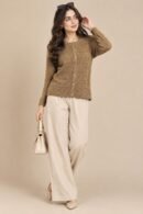 Camel Textured Cardigan for Women by Creative Line