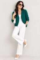 Teal Knitted Cardigan for Women by Creative Line