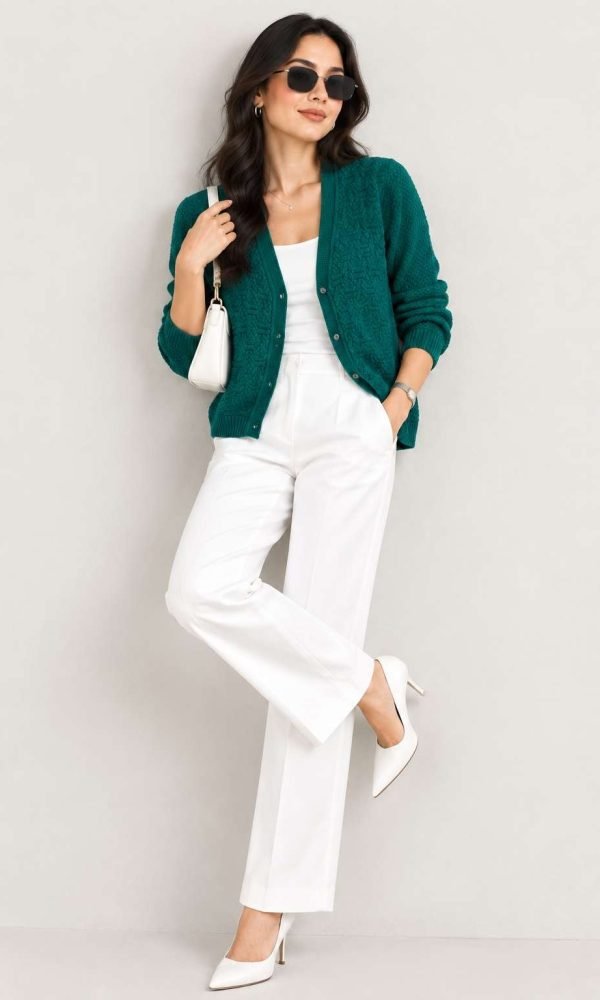 Teal Knitted Cardigan for Women by Creative Line