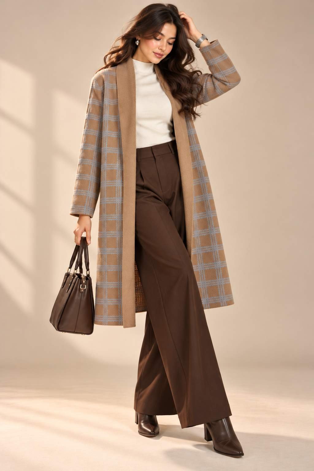 CREATIVE LINE CHECKED LONGLINE SHRUG 6 5 8