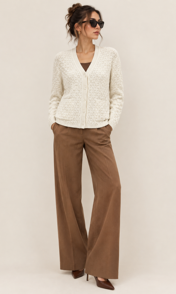 Off-White V-Neck Cardigan for Women by Creative Line