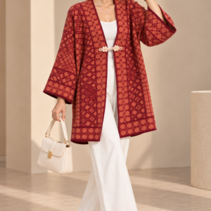 Elegant Burgundy Kimono Fashion Portrait 1