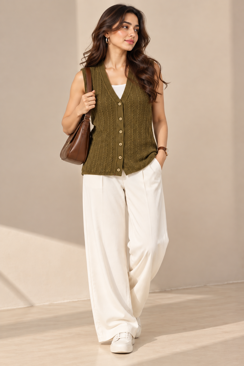 Olive Knit Vest Studio Look 1